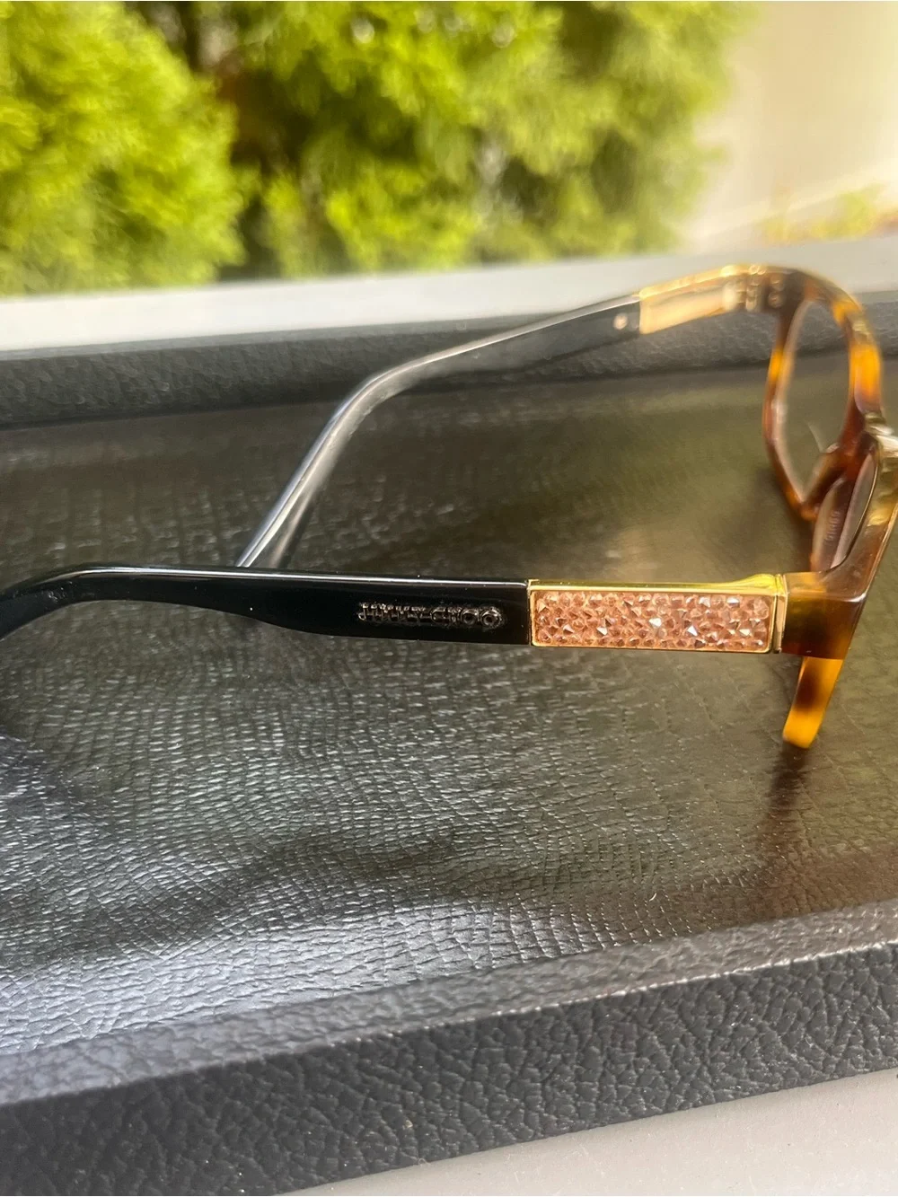 Jimmy Choo Brown Tortoise Eyeglasses w/ Crystal Gold Detail + Case